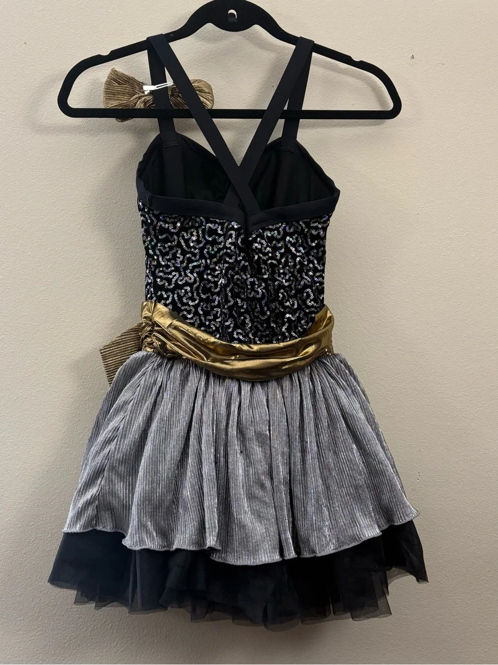 Weissman black & gold dance tutu dress bow girls Large LC glam retro glitz jazzy